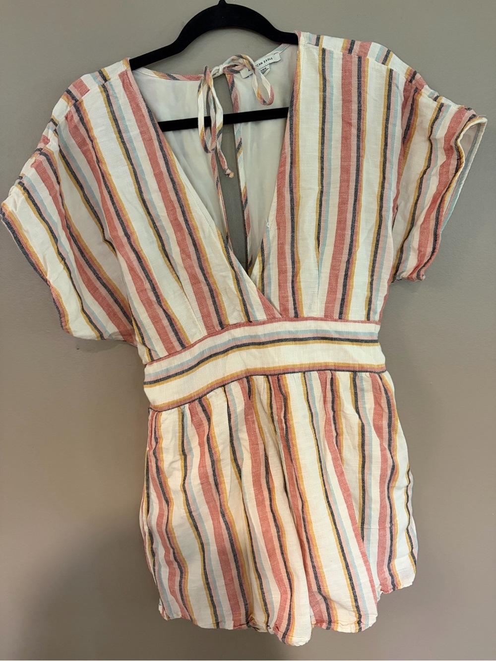 American Eagle Striped Tie Romper